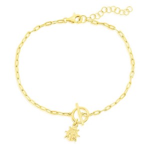 Bella Silver Sterling Silver Ladybug Charm Paperclip Toggle Bracelet - Gold Plated - Gold - 6.5+1 Inch - 1 of 2