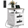 GALAXHERO Modern Farmhouse End Table – Nightstand with USB Charging Station, 2 Storage Drawers & Open Shelf - 3 of 4