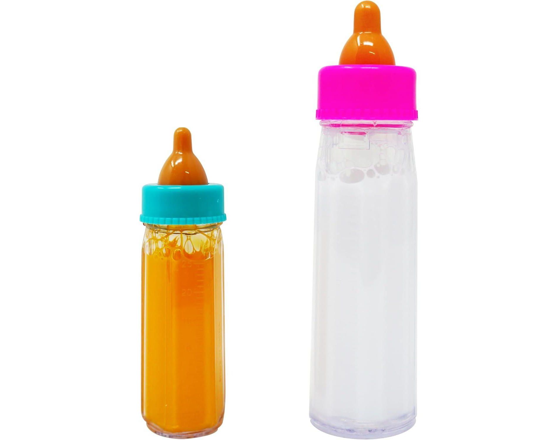 4E’s Novelty 2 Pack Baby Doll Bottles with Disappearing Milk & Juice, Baby Doll Accessories for Toddlers
