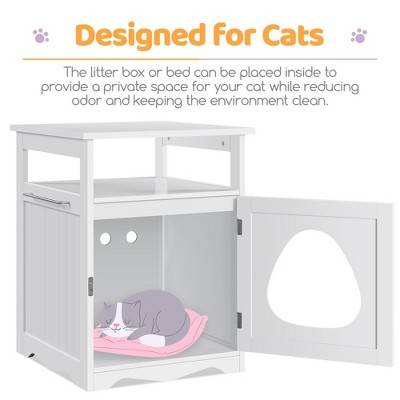 White Wooden Cat Litter Box Enclosure with Open Shelf