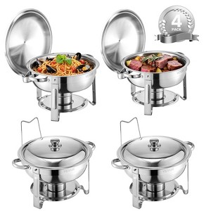 VEVOR Chafing Dish Buffet Set, 5 Qt 4 Pack, Stainless Steel Chafer with 4 Full Size Pans, Round Catering Warmer Server with Lid Water Pan, Silver - 1 of 4