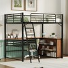 Full Size Metal Loft Bed with 3 Layers of Shelves and L-shaped Desk, Black - 2 of 4