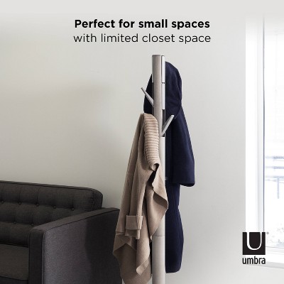 Gray Rubberwood Modern Freestanding Coat Rack with 9 Hooks