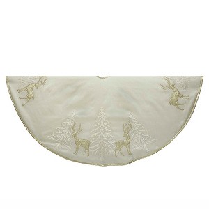 Kurt Adler 48" Gold Tree and Reindeer Applique Treeskirt - 1 of 3