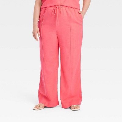 Ennyluap HOT Pink HIGH Waist Pants (12) at  Women's Clothing store