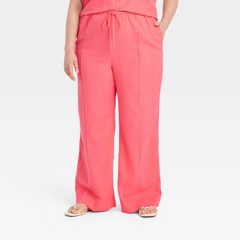 Women's High-rise Wide Leg Linen Pull-on Pants - A New Day™ Pink 1x : Target