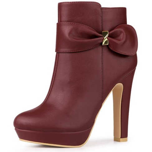 Allegra K Women's Platform Buckle Lace Up Block Heel Ankle Boot Burgundy 7  : Target