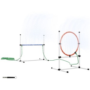 PawHut Dog Agility Training Equipment Set with Adjustable Height Jumping Ring and Hurdle, Spray Water Tube, Carry Bag, Whistle, White - 1 of 4