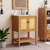 Tangkula 24" Bathroom Vanity w/ Sink 2 Rattan Doors & Open Slatted Shelf Freestanding - 2 of 4