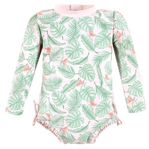 Hudson Baby Girls Rashguard Toddler Swimsuit, Pink Palm - 1 of 2