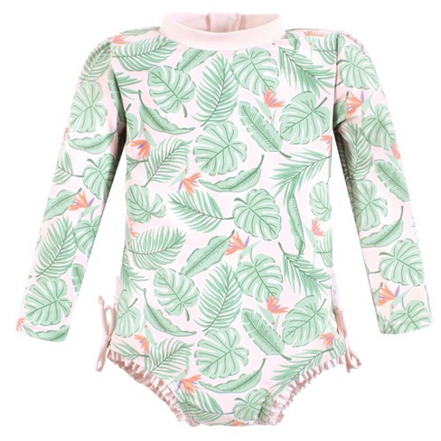 Hudson Baby Girls Rashguard Toddler Swimsuit, Pink Palm - image 1 of 2