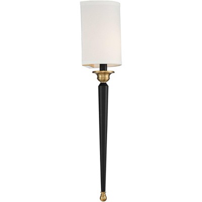 Arletta Black and Brass Wall Sconce with Linen Shade