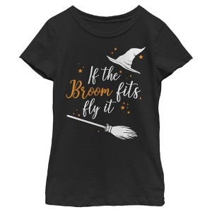 Girl's Lost Gods Halloween If the Broom Fits Fly It T-Shirt - 1 of 4