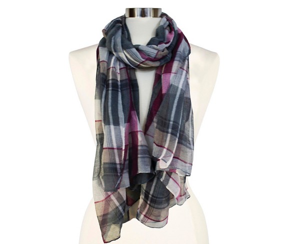 Women's Oblong Scarf Gray Plaid  - Sylvia Alexander