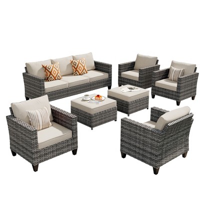 XIZZI Patio Furniture Set 7 Pieces Outdoor Conversation Sets Wicker Sectional Couch Set with Chairs for Garden Backyard Porch