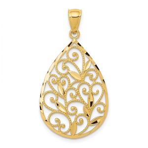 Black Bow Jewelry 14k Yellow Gold Vine Filigree Teardrop Pendant, 20mm (3/4 inch) - 1 of 4