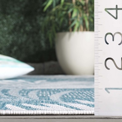 Aqua and Ivory Hand-Knotted Square Wool Rug