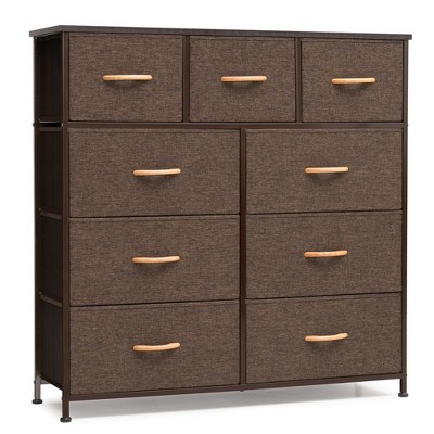 Crestlive Products 9-Drawer Extra Wide Fabric Dresser for Bedroom Clothes Storage Tower with Sturdy Steel Frame Wood Top Easy Pull Bins Wood Handles