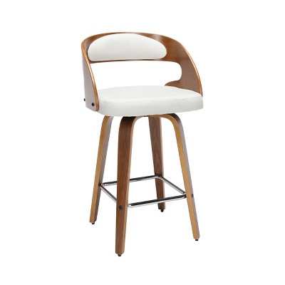 26" Bentwood Frame Swivel Seat Counter Height Barstool with Fabric Back and Seat Cushion Beige - OFM