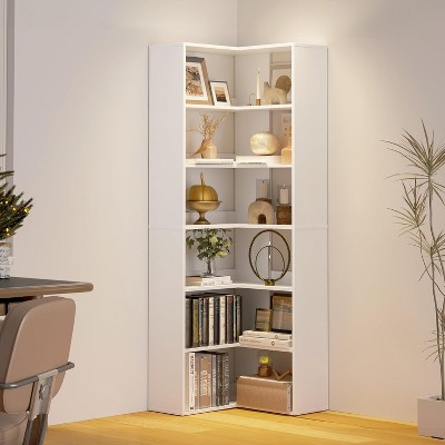 71.5" Tall L-Shaped Corner Bookshelf, 6-Tier Wooden Display Bookcase for Home & Office Storage, 23.6" Wide ¨C Rustic Brown
