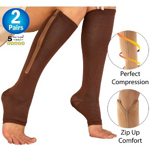 5 Star Super Deals Zipper Pressure Compression Support Socks  - Open Toe - Knee High - 2 Pairs - 1 of 4