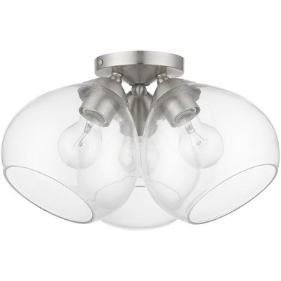 Catania Brushed Nickel 3-Light Semi-Flush Mount with Clear Glass