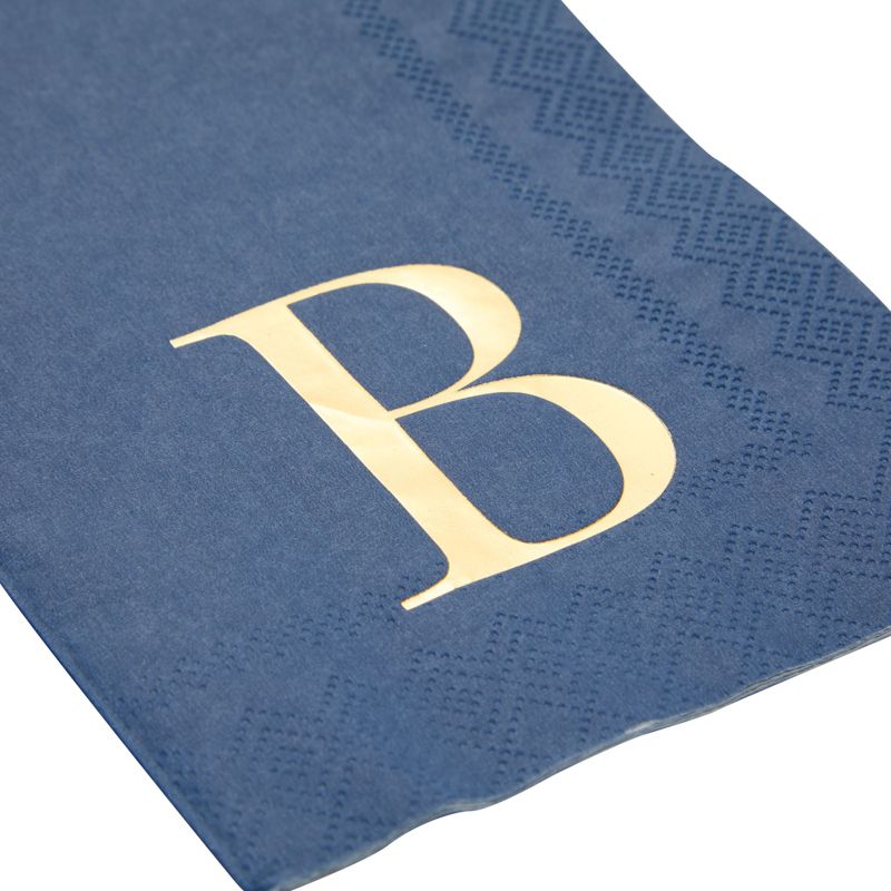 Sparkle and Bash 100 Pack Navy Blue Monogrammed Gold Foil Letter B Paper Dinner Napkins for Engagement & Wedding Party, 4x8 in, 3 of 5
