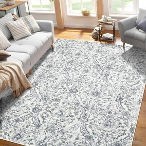 Farmhouse Floral Area Rug – Washable, Low Pile, Non-Slip, Stain-Resistant Carpet for Bedroom or Living Room - 1 of 4