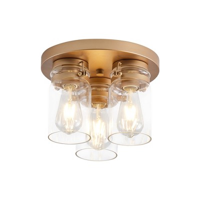 Dewdrop 3-Light Semi Flush Mount Ceiling Light Bronze Finish & Clear Glass Shades