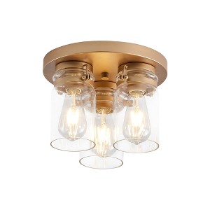 Dewdrop 3-Light Semi Flush Mount Ceiling Light Bronze Finish & Clear Glass Shades - 1 of 4