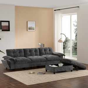 Modular 4-Seat Sectional Sofa with Storage Ottoman, Cup Holders, USB & Type-C Charging, Tufted Cushions, Armrest Storage, Soft Upholstery, Black - 1 of 4