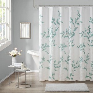 PAGED Modern Botanical Burnout Shower Curtain, 72x72" Floral Shower Curtain for Bathroom, Water-Resistant Coating Curtain with 12 Buttonholes - 1 of 4