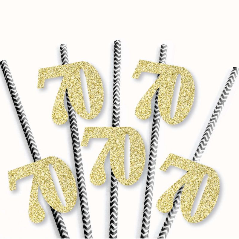 Big Dot of Happiness Gold Glitter 70 Party Straws - No-Mess Real Gold Glitter Cut-Out Numbers - 70th Birthday Paper Straws - Set of 24, 3 of 8