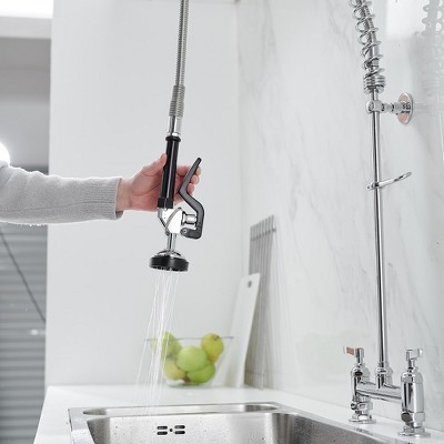 Polished Chrome Commercial Pull-Down Dual Handle Kitchen Faucet