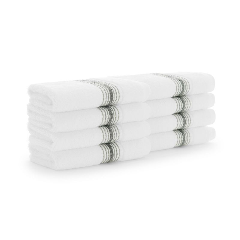 Aston & Arden White Luxury Towels for Bathroom (600 GSM, 13x13 in., 8-Pack), White with Striped Ombre Border, 1 of 6