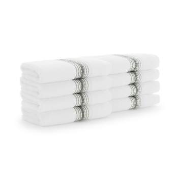 Aston & Arden White Luxury Towels for Bathroom (600 GSM, 13x13 in., 8-Pack), White with Striped Ombre Border