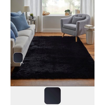 Indochine Black Rectangular Hand-Tufted Synthetic Fur Rug