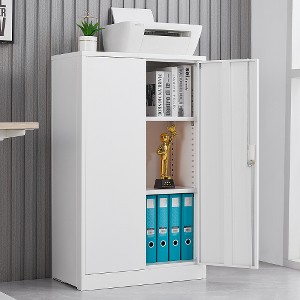 Ridstar Folding Metal File Storage Cabinet with Locking Door & Adjustable Shelves for Office & Home-White - 1 of 4