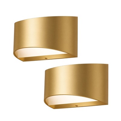 DORESshop 8 in. 1-Light Gold Modern Lantern Wall Sconce, Up and Down Wall Mount Light Living Room Bedroom Hallway(2-Pack)