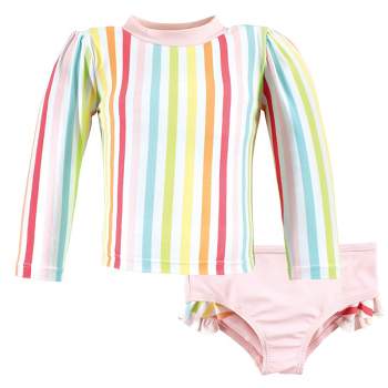 Hudson Baby Girls Swim Rashguard Set, Rainbow Stripe