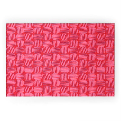 Sewzinski Striped Circle Squares Pink Welcome Mat -Society6