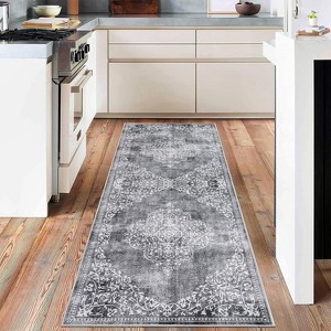 Acekool Floral Area Rug Machine Washable Non-Slip Low-Pile Soft Medallion Vintage Carpet - 1 of 4