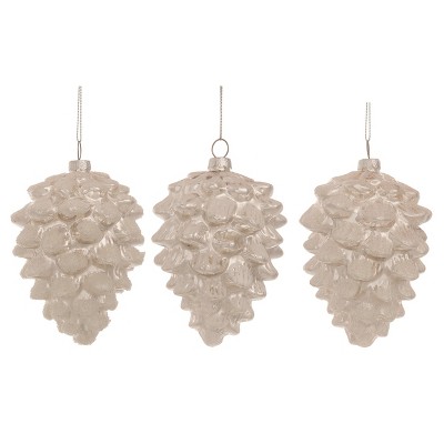 Transpac Glass White Christmas Winter Acorn Ornaments Set of 3