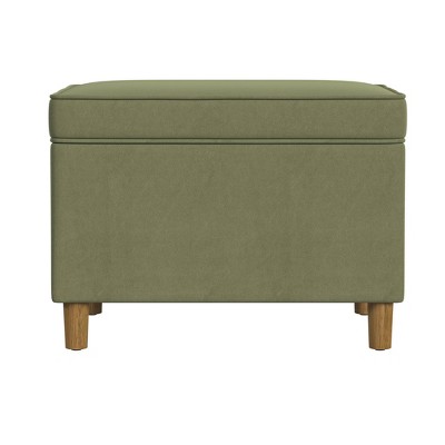 24" Dinah Storage Ottoman Light Sage Green Velvet - Homepop: Honey Oak ...