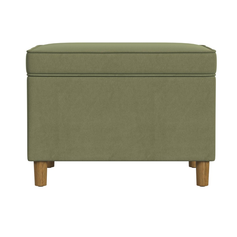 24&#34; Dinah Storage Ottoman Light Sage Green Velvet - HomePop: Honey Oak Legs, Soft-Close Hinges