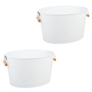 mDesign Large Metal 4.75 Gal. Beverage Tub Cooler, Bamboo Handles, 2 Pack, White - 1 of 4