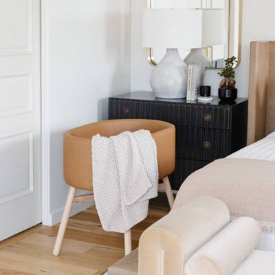 Camel Vegan Leather and Wood Bassinet for Newborns
