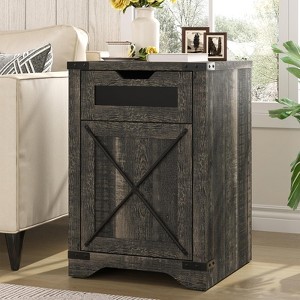 End Table with Charging Station, Nightstand with Drawer & X Barn Door - 1 of 4