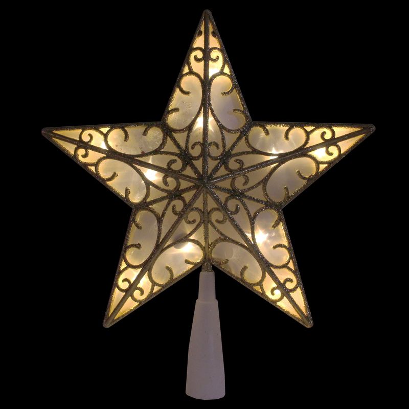 Northlight 9" Gold and White Glittered Star LED Christmas Tree Topper - Warm White Lights, 2 of 4