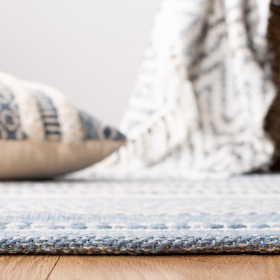 Ivory and Blue Handwoven Wool-Cotton Kilim Area Rug 59"x96"